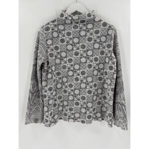 Polka Dot Sweater Womens Medium Gray Mock Neck Lightweight Stretchy Pullover Top